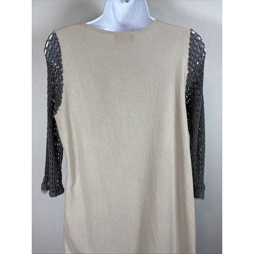 Lee Andersen Midi Dress Women's XS Khaki Mesh Sleeves Asymmetrical Relaxed Artsy - Picture 5 of 8